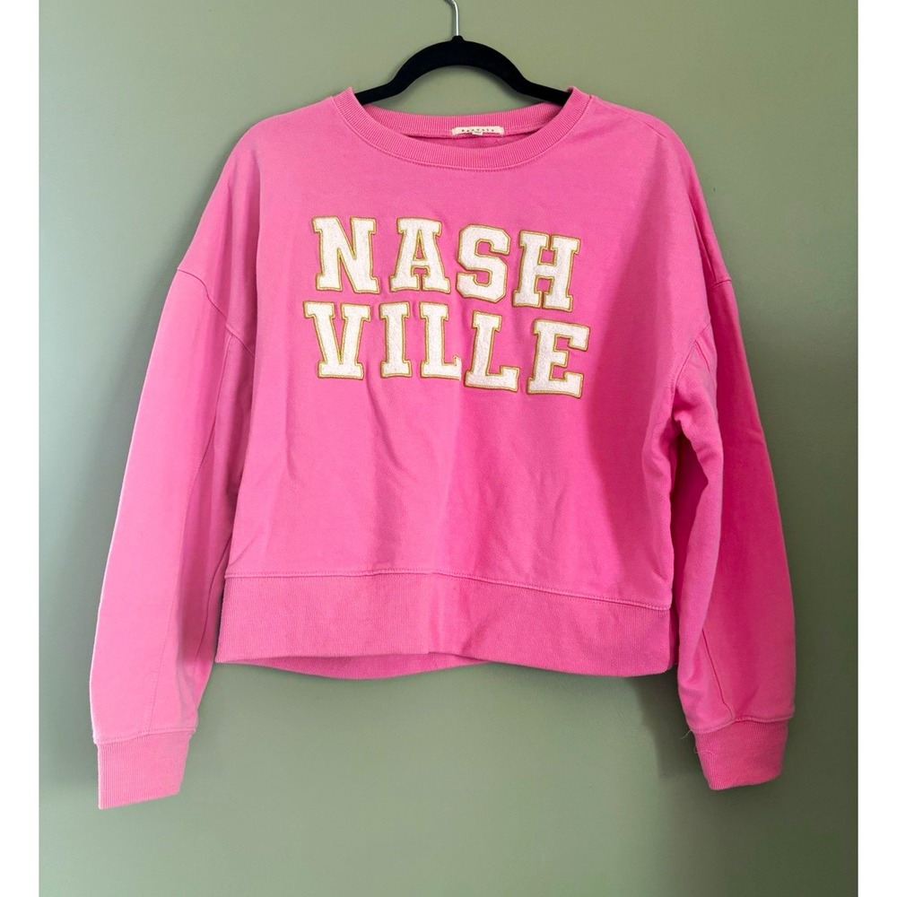 Baevely Pink Nashville Appliqué Crewneck Pullover Sweatshirt Women's S